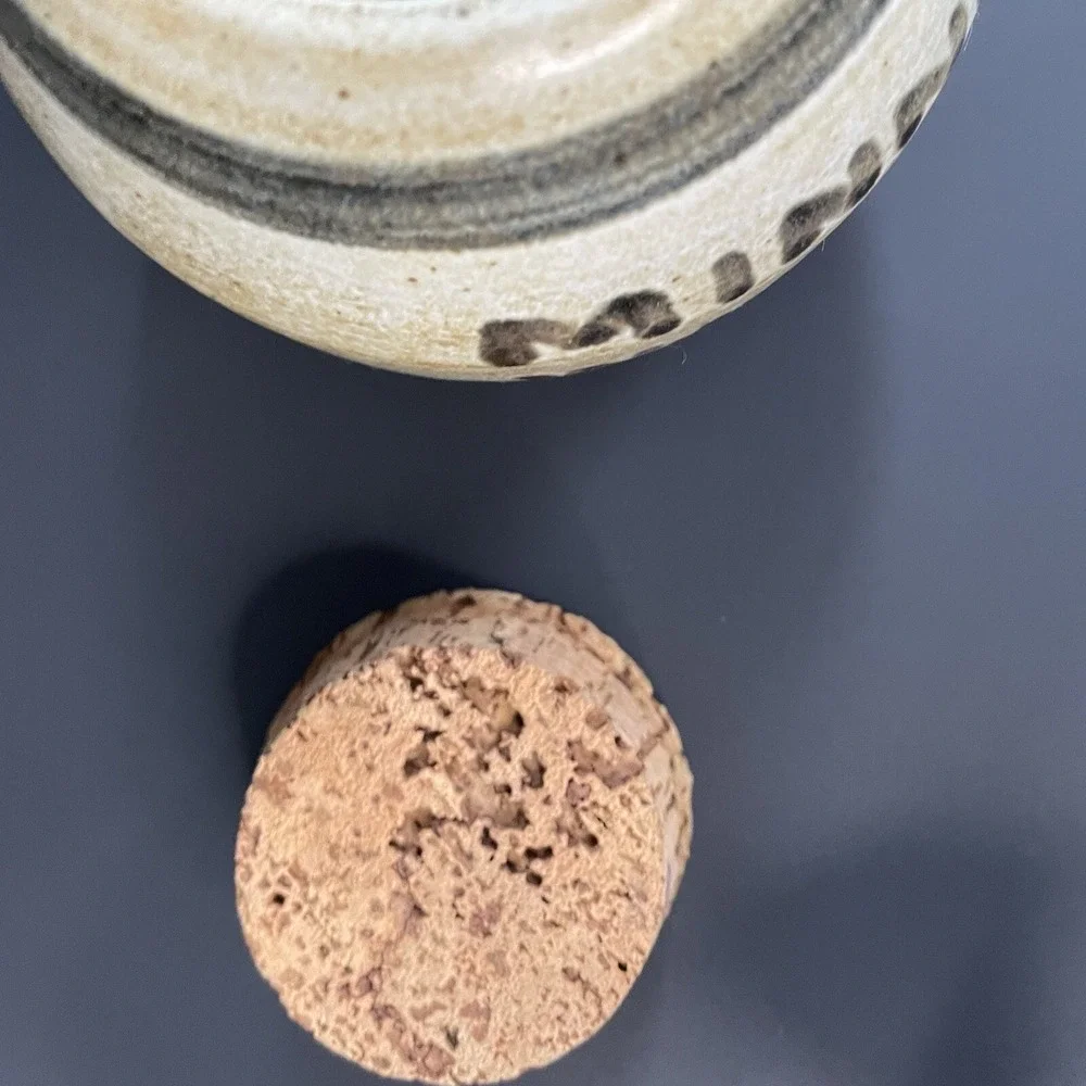 Vtg Minnesota Wild Rice Round Cork Lid Crock Canister Stoneware Storage Jar Glaz